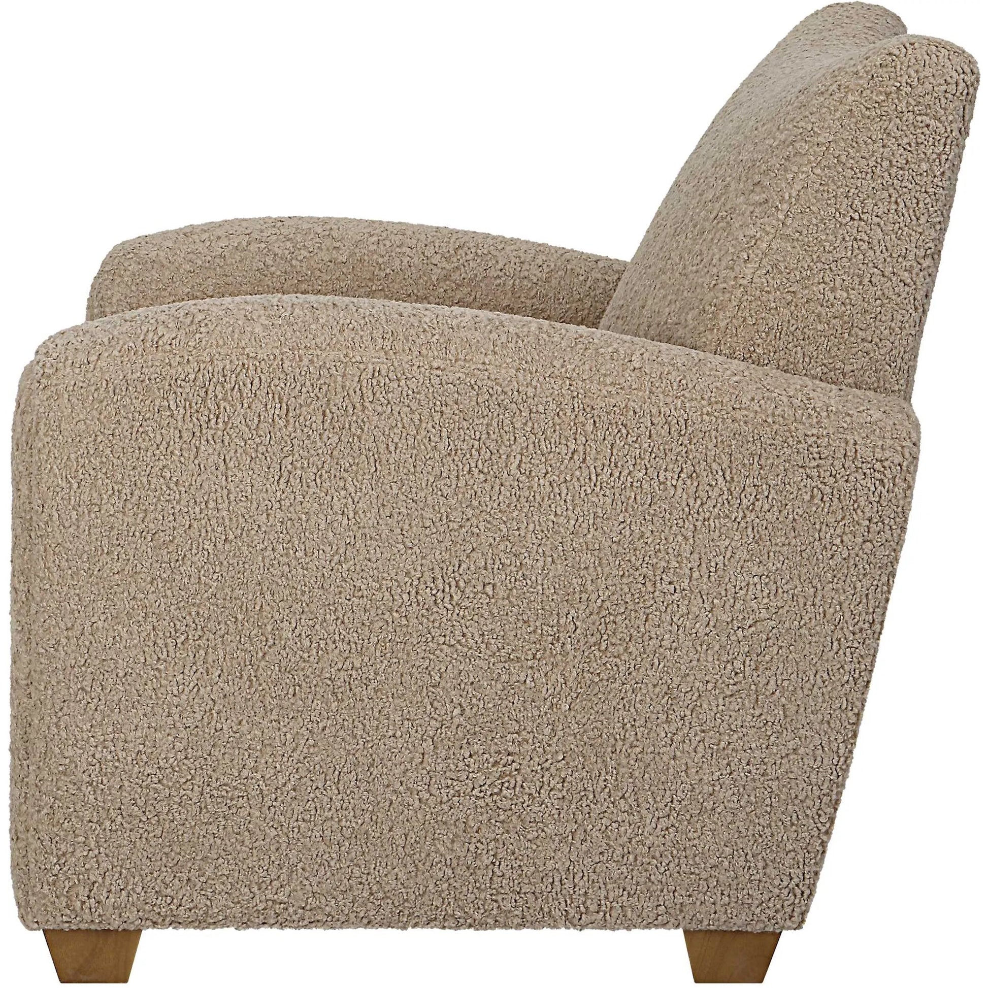 Teddy Accent Chair by Uttermost in walnut. Made from rubber wood, plywood, fabric, foam in a modern style.