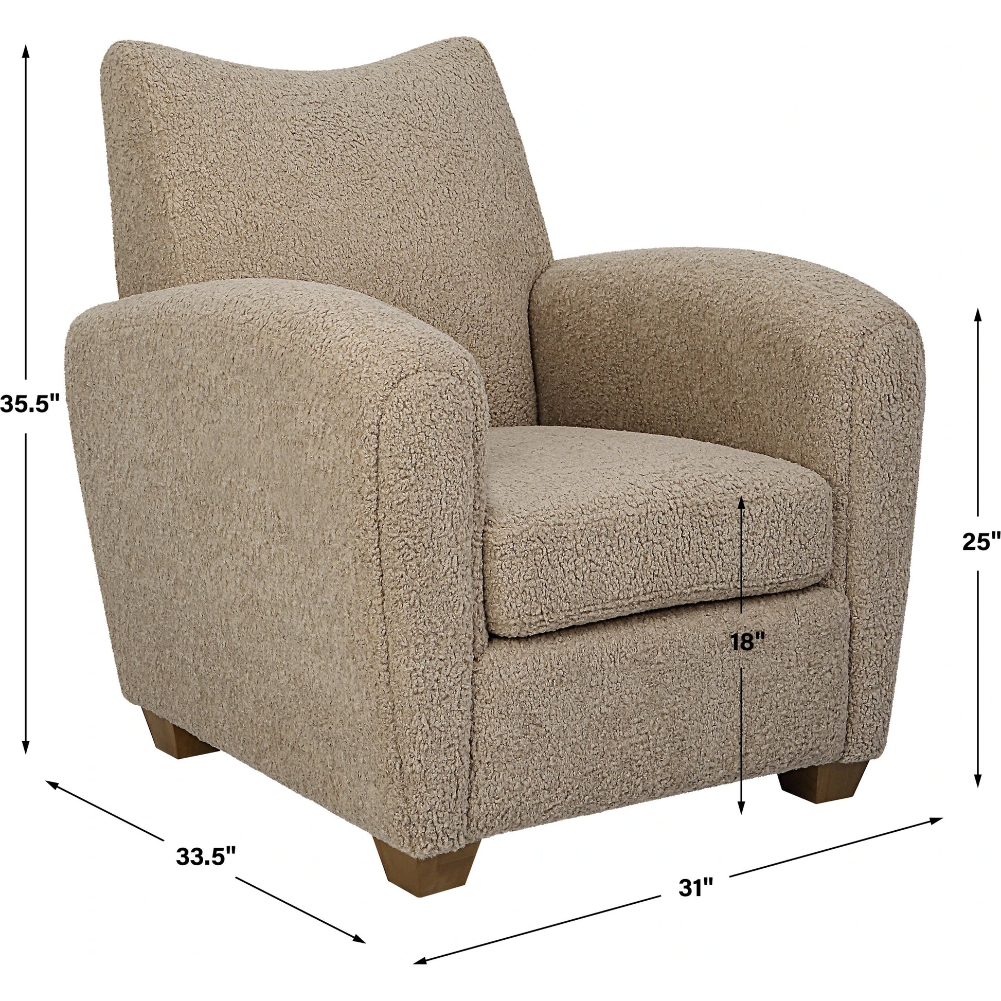 Teddy Accent Chair by Uttermost in walnut. Made from rubber wood, plywood, fabric, foam in a modern style.