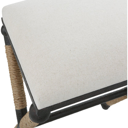 Firth Rustic Oatmeal Counter Stool by Uttermost in black, natural. Made from mdf, farbic, iron, foam, rope in a coastal style.