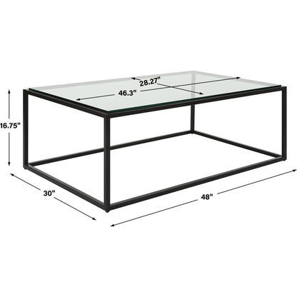 Bravura Coffee Table by Uttermost. Made from iron, tempered glass in a modern style.
