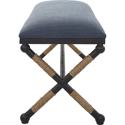 Firth Rustic Navy Bench by Uttermost in black, natural. Made from mdf, foam, fabric, iron, rope in a coastal style.