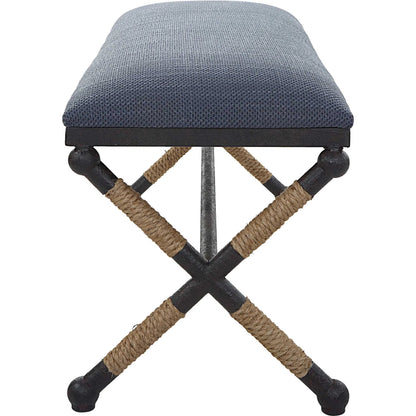 Firth Rustic Navy Bench by Uttermost in black, natural. Made from mdf, foam, fabric, iron, rope in a coastal style.