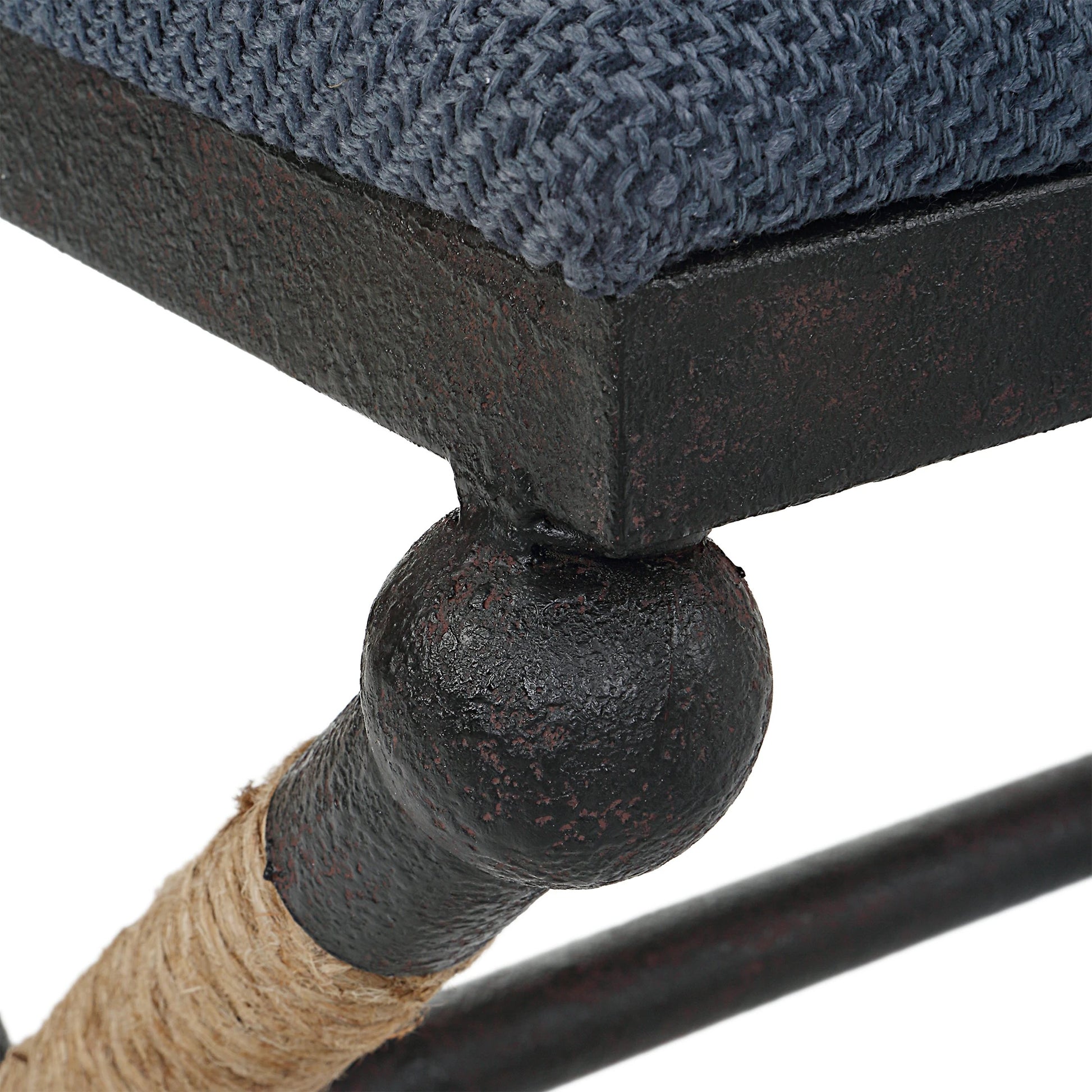 Firth Rustic Navy Bench by Uttermost in black, natural. Made from mdf, foam, fabric, iron, rope in a coastal style.