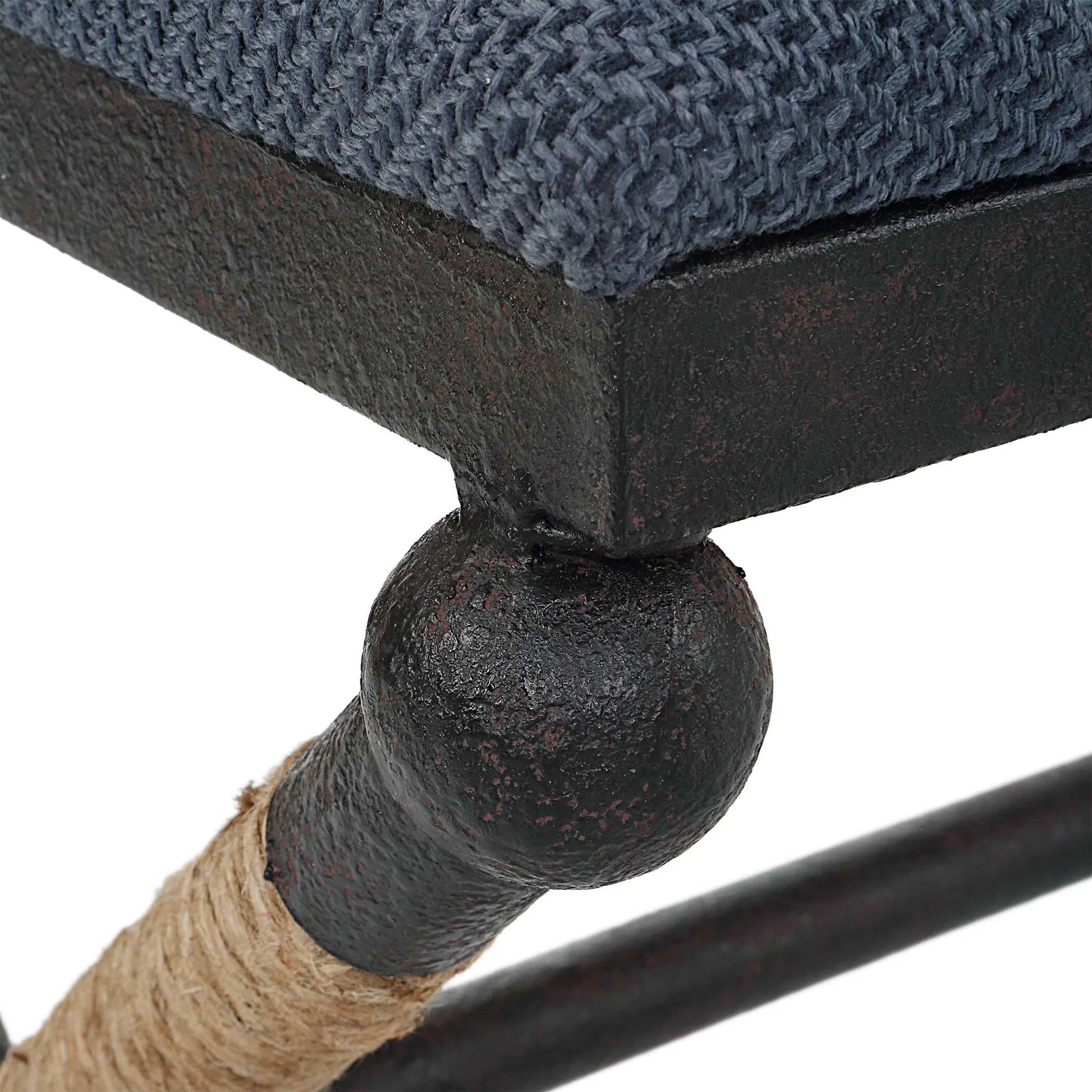 Firth Rustic Navy Bench by Uttermost in black, natural. Made from mdf, foam, fabric, iron, rope in a coastal style.