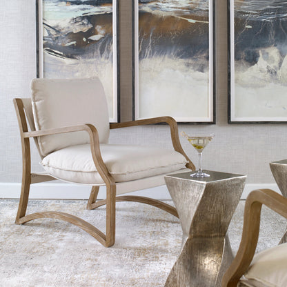Melora Accent Chair by Uttermost in ceruse oak. Made from oak solid wood, fabric, metal, foam in a modern style.