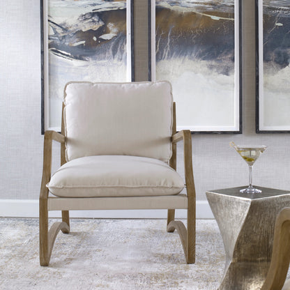 Melora Accent Chair by Uttermost in ceruse oak. Made from oak solid wood, fabric, metal, foam in a modern style.