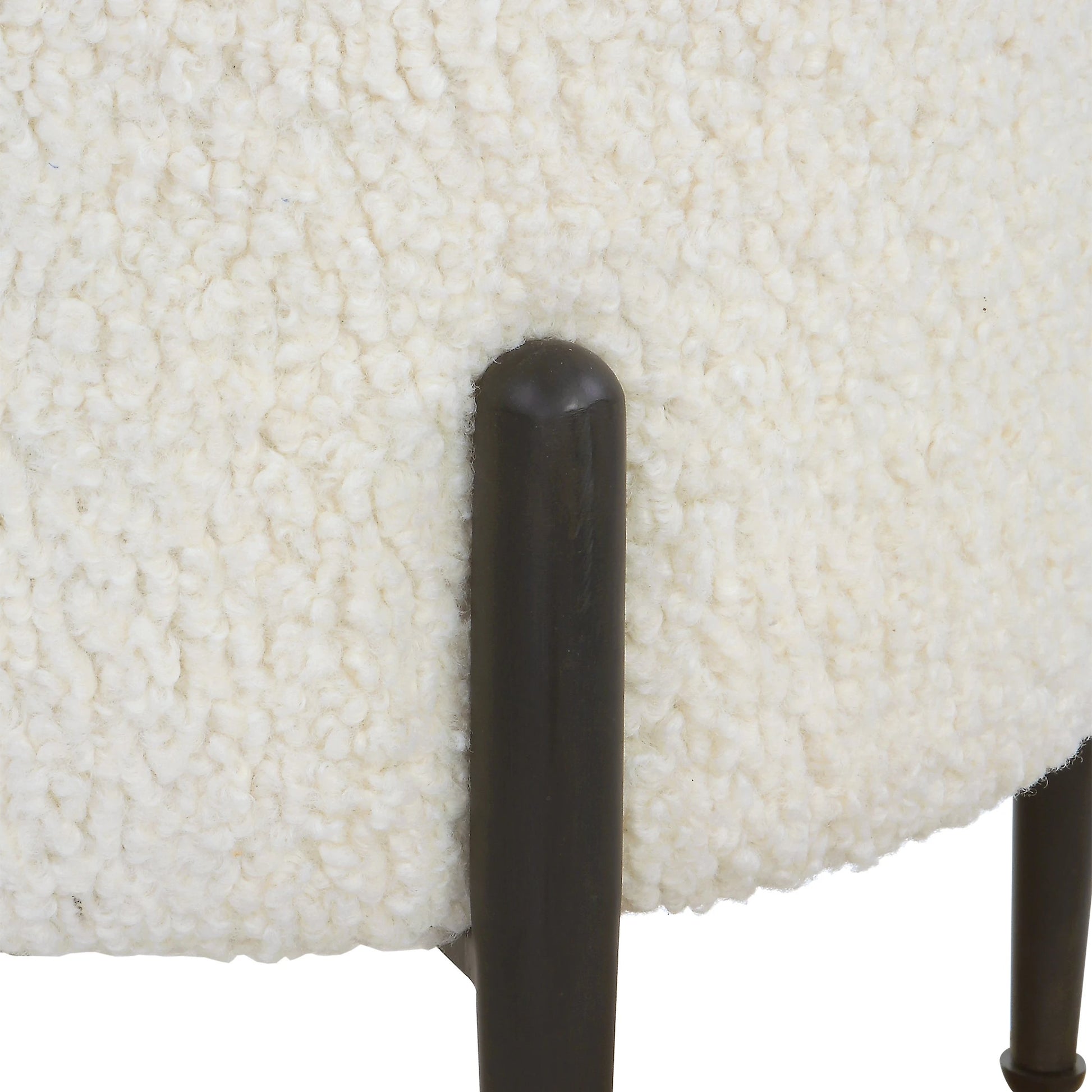Arles Ottoman by Uttermost in white and satin black. Made from hardwood, plywood, fabric, foam in a transitional style.