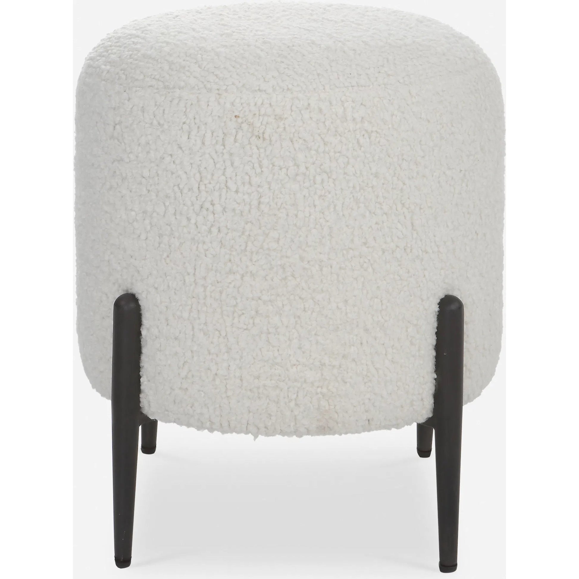 Arles Ottoman by Uttermost in white and satin black. Made from hardwood, plywood, fabric, foam in a transitional style.
