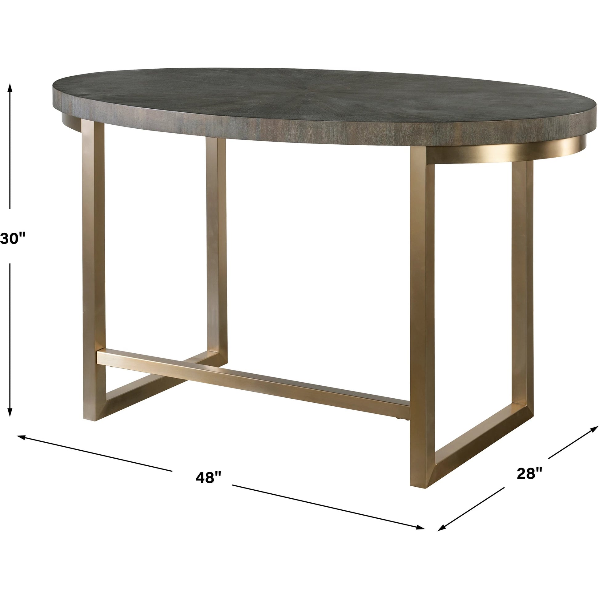 Taja Oval Desk by Uttermost in dark walnut, gray. Made from mdf, acacia veneer, brushed stainless steel in a modern style.