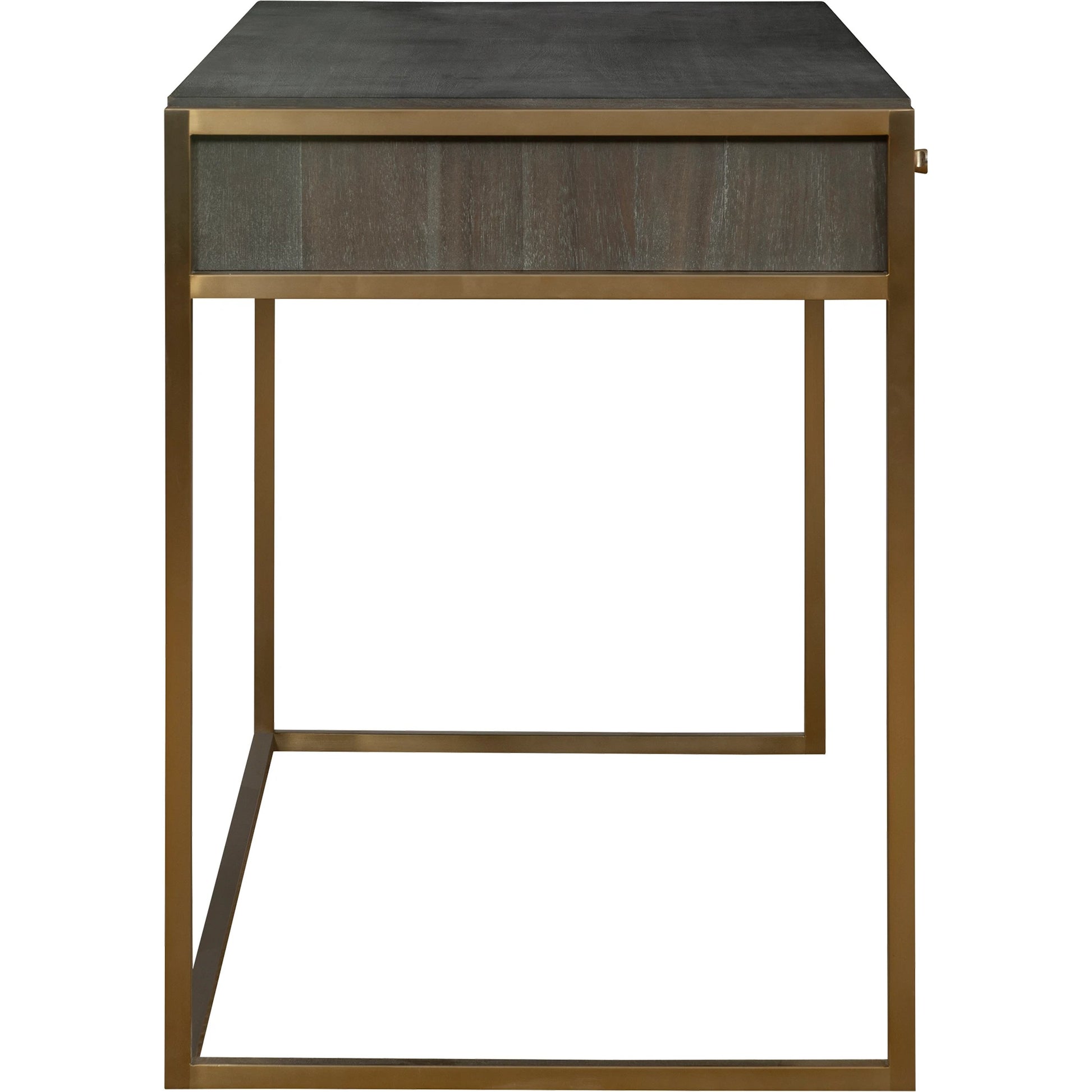 Taja Writing Desk by Uttermost in dark walnut, gray. Made from mdf, acacia veneer, stainless steel in a modern style.