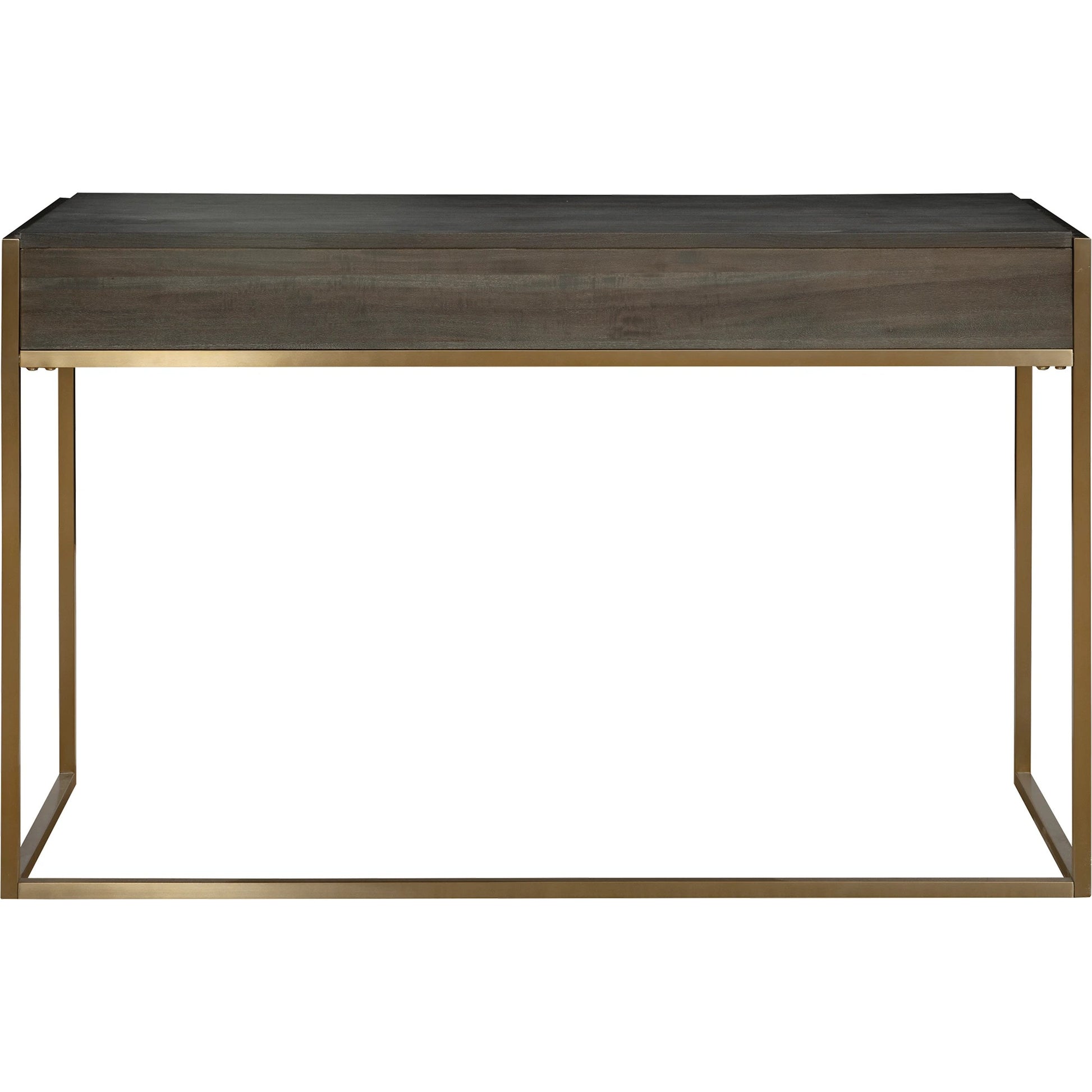 Taja Writing Desk by Uttermost in dark walnut, gray. Made from mdf, acacia veneer, stainless steel in a modern style.