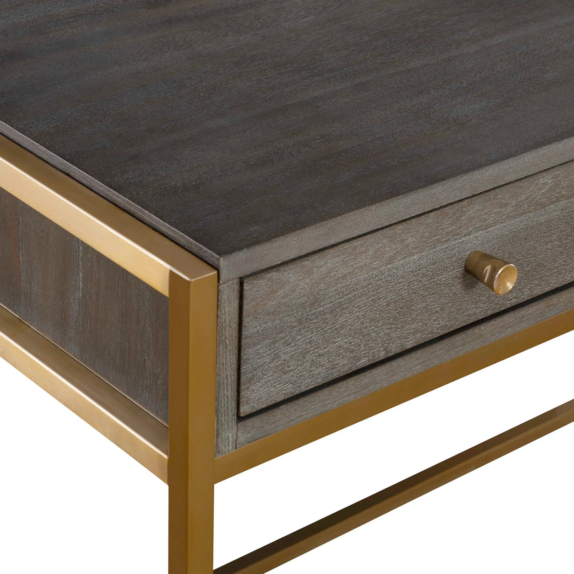 Taja Writing Desk by Uttermost in dark walnut, gray. Made from mdf, acacia veneer, stainless steel in a modern style.