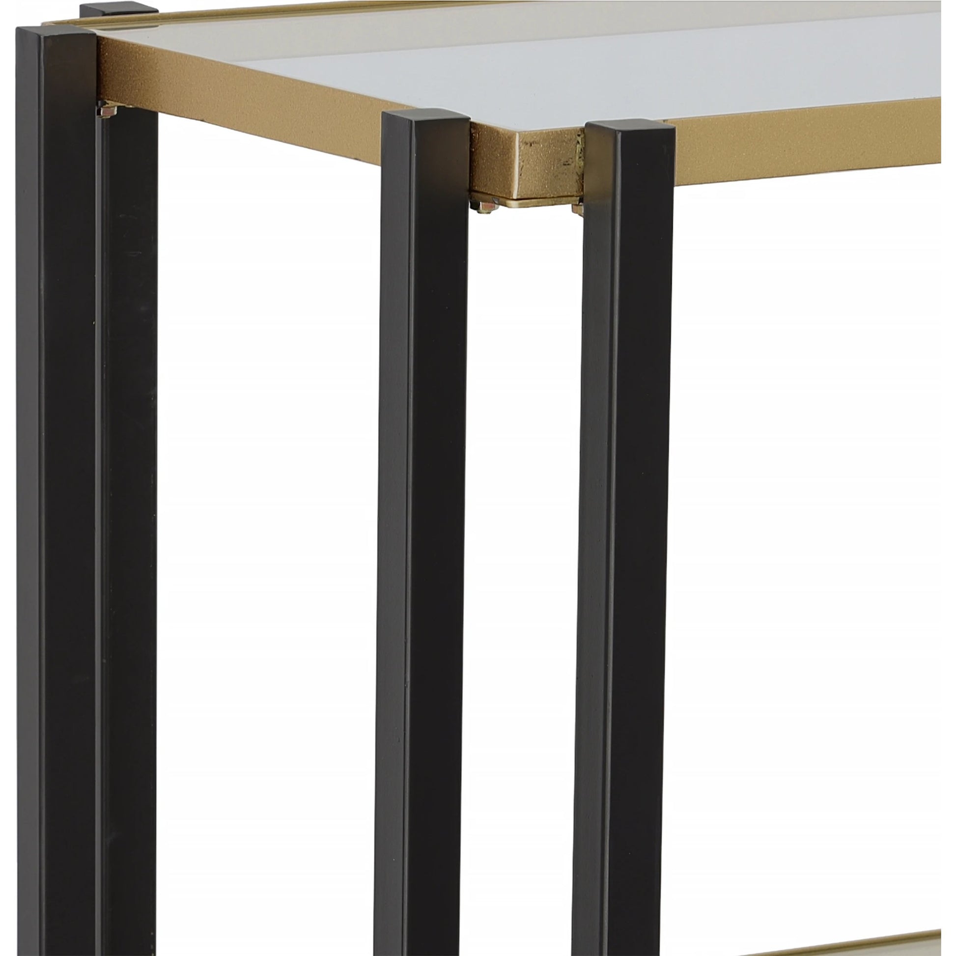 Kentmore Etagere by Uttermost in matte black, brushed gold. Made from iron, tempered glass in a modern style.