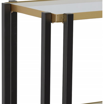 Kentmore Etagere by Uttermost in matte black, brushed gold. Made from iron, tempered glass in a modern style.
