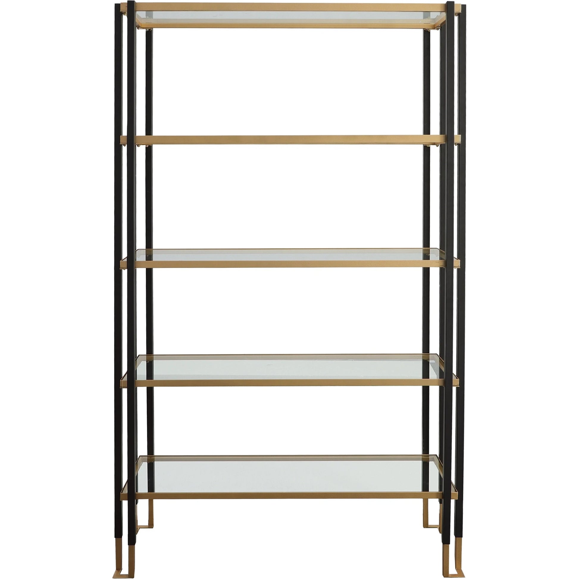 Kentmore Etagere by Uttermost in matte black, brushed gold. Made from iron, tempered glass in a modern style.