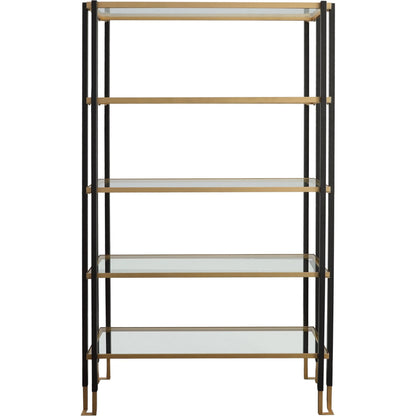 Kentmore Etagere by Uttermost in matte black, brushed gold. Made from iron, tempered glass in a modern style.