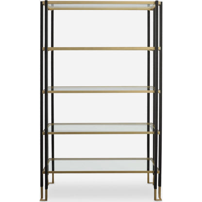 Kentmore Etagere by Uttermost in matte black, brushed gold. Made from iron, tempered glass in a modern style.