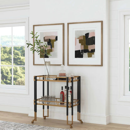 Kentmore Bar Cart by Uttermost in matte black, brushed gold. Made from iron, tempered glass in a modern style.