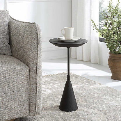 Midnight Accent Table by Uttermost in black. Made from black marble polymer, steel in a modern style.