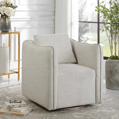 Corben Swivel Armchair by Uttermost in gray. Made from hardwood, plywood, fabric, foam in a modern style.