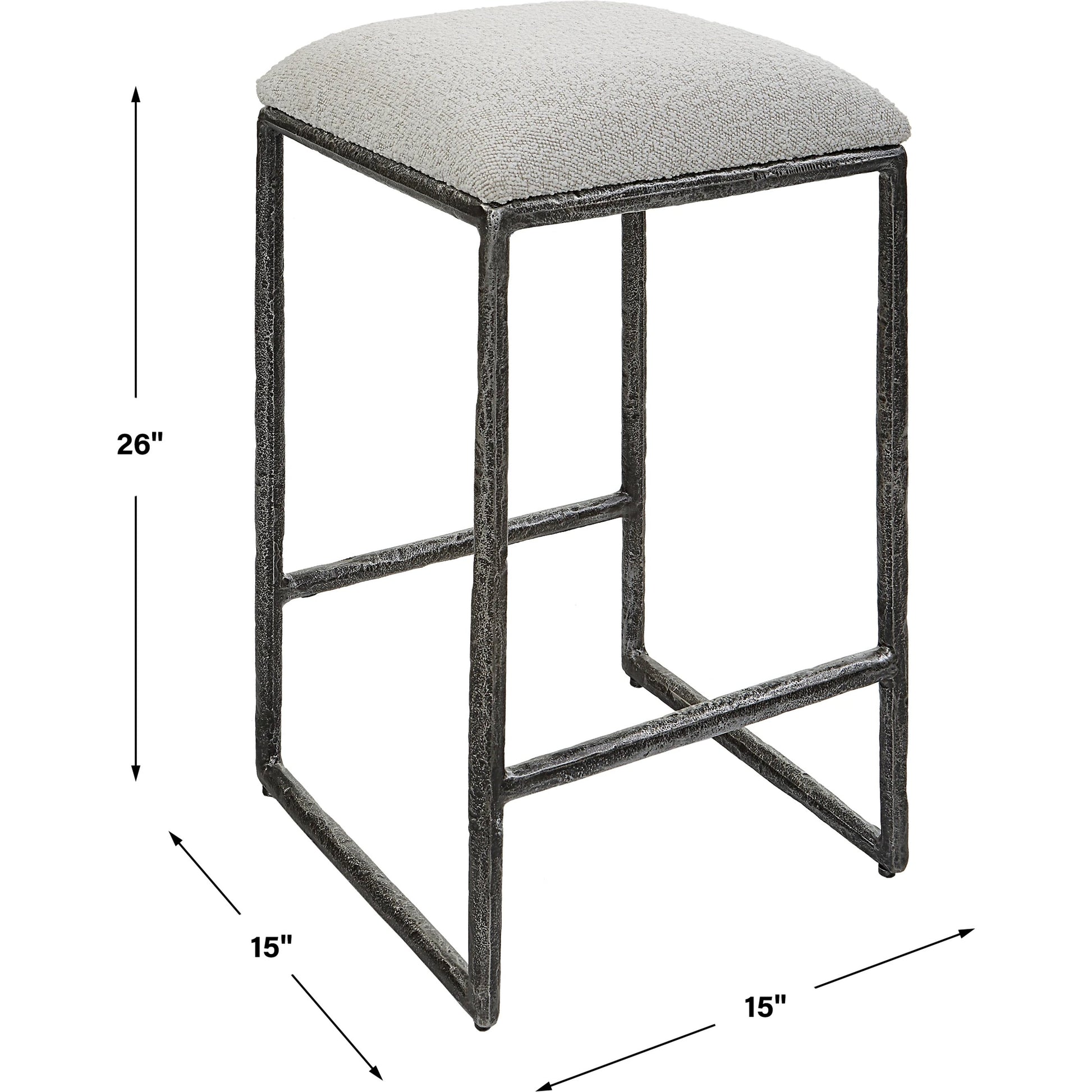 Brisbane Counter Stool by Uttermost in ivory, gray and charcoal. Made from cast iron, mdf, foam, fabric in a modern style.