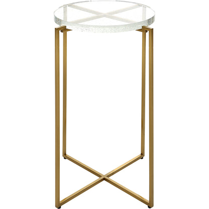 Star-Crossed Accent Table by Uttermost in gold. Made from seeded thick glass, stainless steel in a modern style.
