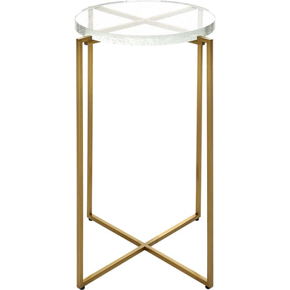 Star-Crossed Accent Table by Uttermost in gold. Made from seeded thick glass, stainless steel in a modern style.
