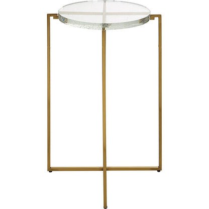 Star-Crossed Accent Table by Uttermost in gold. Made from seeded thick glass, stainless steel in a modern style.