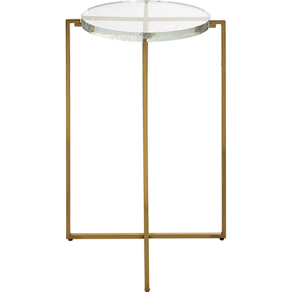 Star-Crossed Accent Table by Uttermost in gold. Made from seeded thick glass, stainless steel in a modern style.