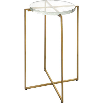 Star-Crossed Accent Table by Uttermost in gold. Made from seeded thick glass, stainless steel in a modern style.