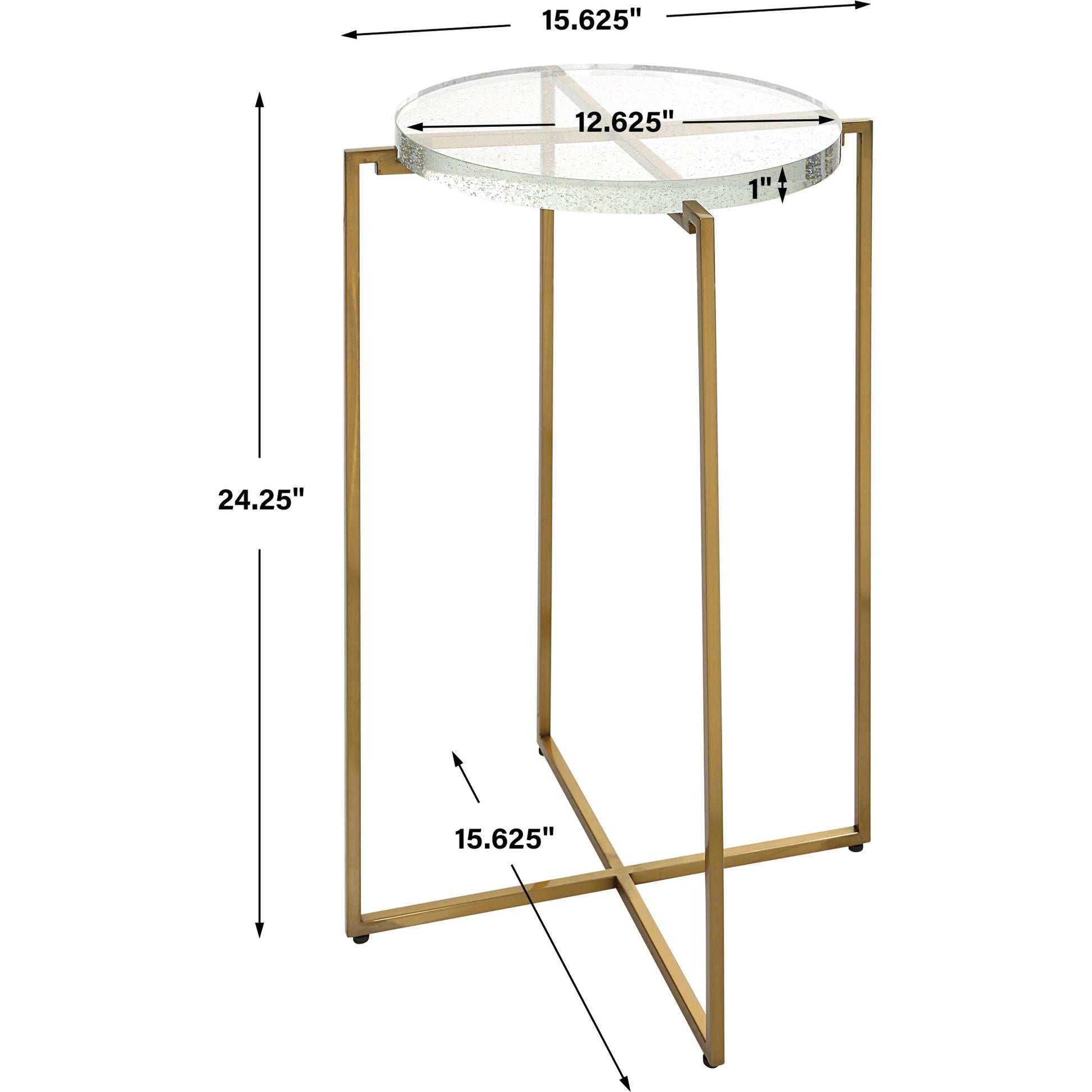 Star-Crossed Accent Table by Uttermost in gold. Made from seeded thick glass, stainless steel in a modern style.