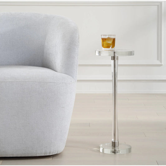 Pria Drink Table by Uttermost in crystal, brushed nickel. Made from crystal, iron in a modern style.