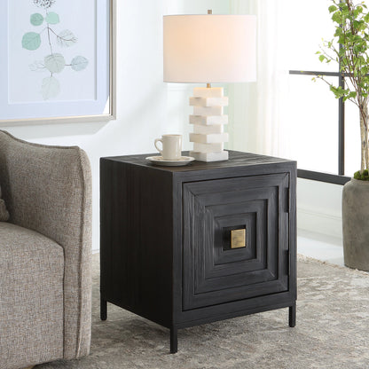 Aiken Cabinet by Uttermost in dark ebony. Made from fir, wood, steel in a transitional style.