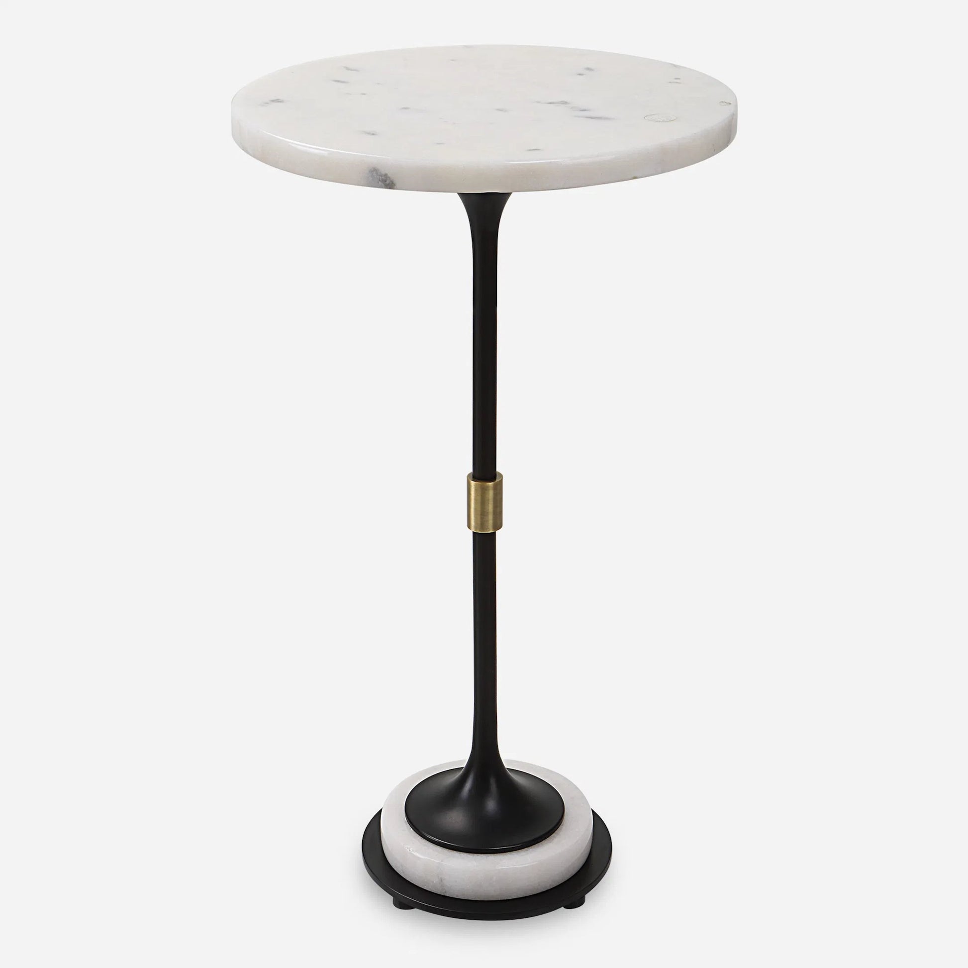Sentry Accent Table by Uttermost in black, polished white. Made from iron, marble in a modern style.