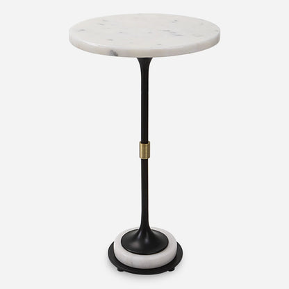Sentry Accent Table by Uttermost in black, polished white. Made from iron, marble in a modern style.