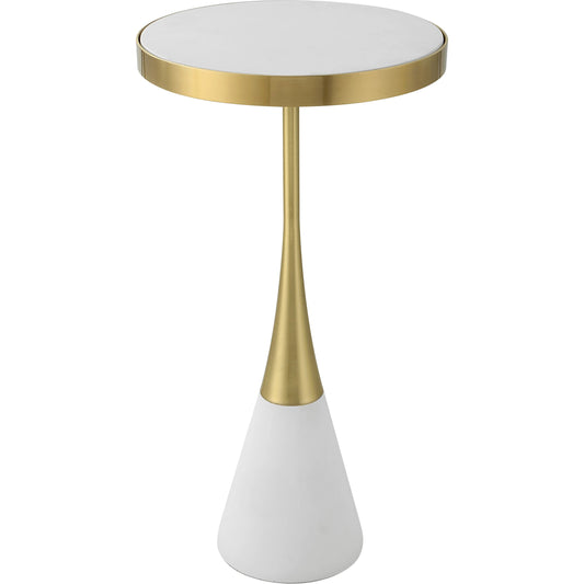 Apex Accent Table by Uttermost in matte white, brass. Made from concrete, metal in a modern style.