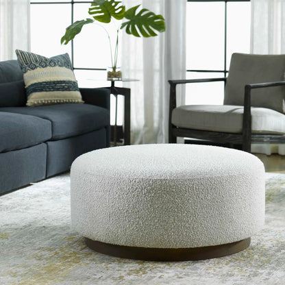 Avila Large Ottoman by Uttermost in ivory, gray and walnut. Made from plywood, foam, fabric in a modern style.