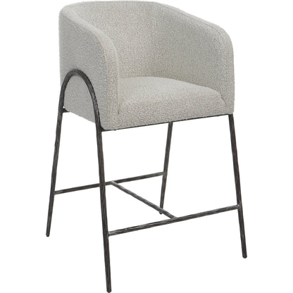 Jacobsen Counter Stool by Uttermost in ivory, warm gray and iron. Made from steel, foam, fabric, eucalyptus in a modern style.