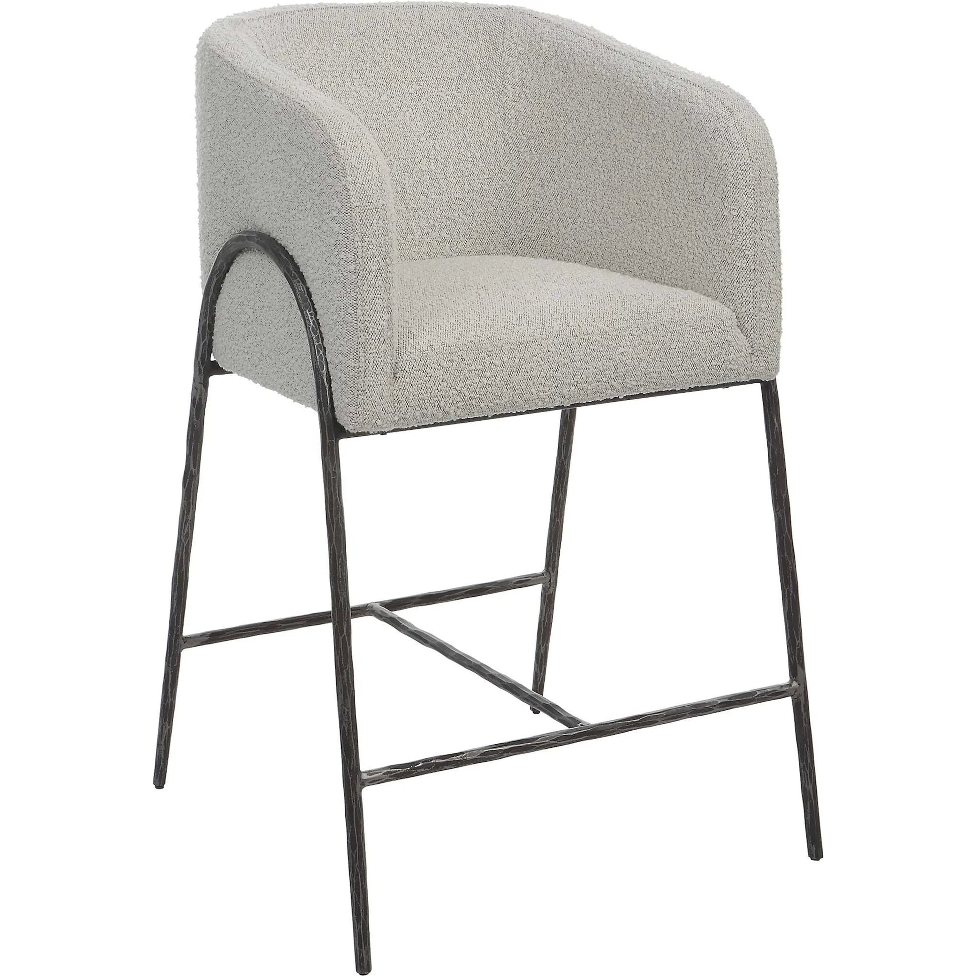 Jacobsen Counter Stool by Uttermost in ivory, warm gray and iron. Made from steel, foam, fabric, eucalyptus in a modern style.