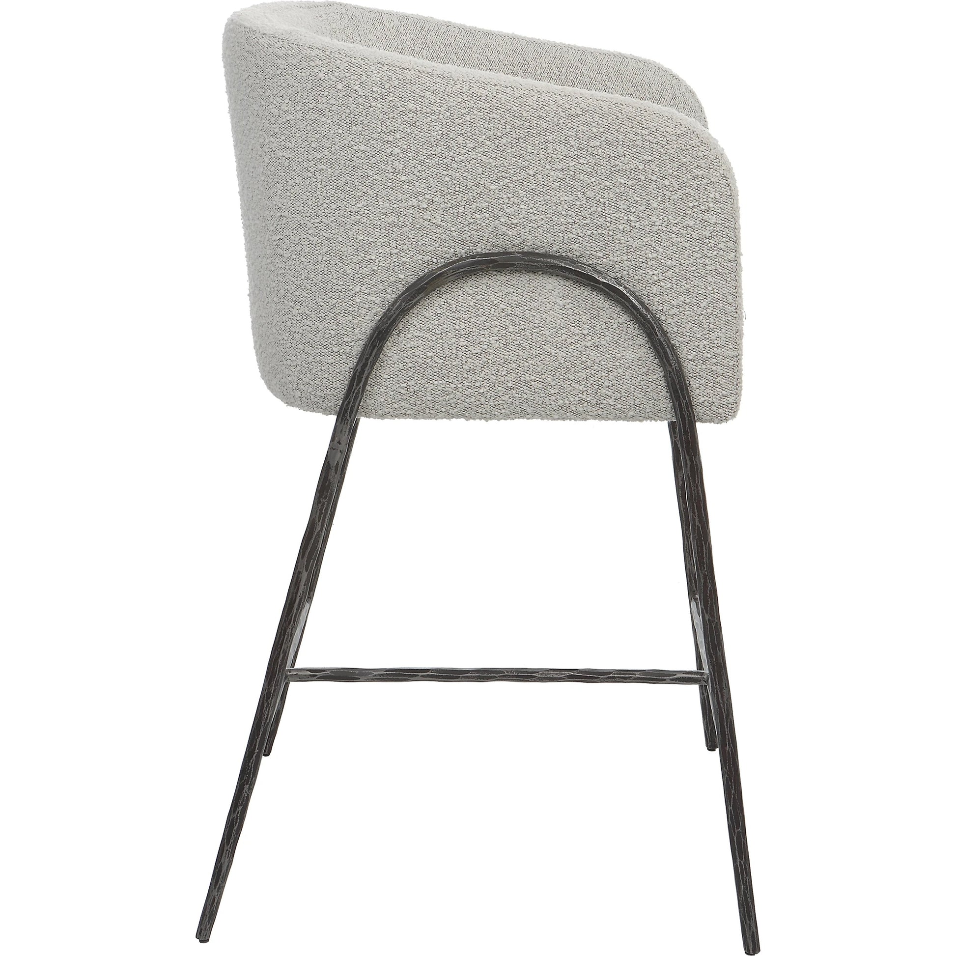 Jacobsen Counter Stool by Uttermost in ivory, warm gray and iron. Made from steel, foam, fabric, eucalyptus in a modern style.