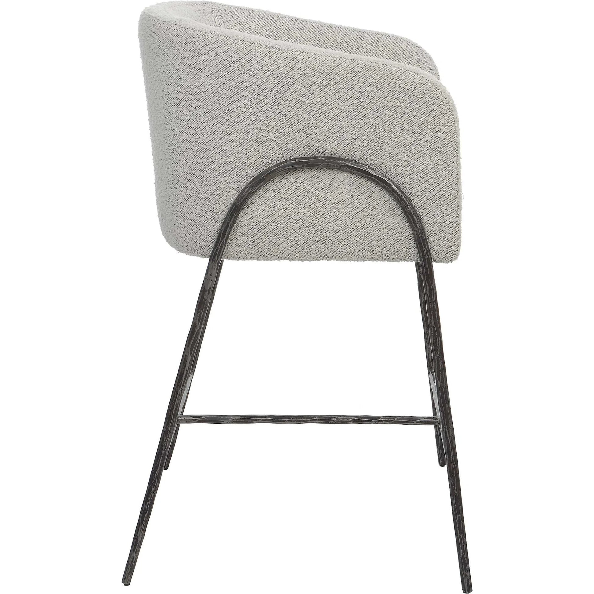 Jacobsen Counter Stool by Uttermost in ivory, warm gray and iron. Made from steel, foam, fabric, eucalyptus in a modern style.