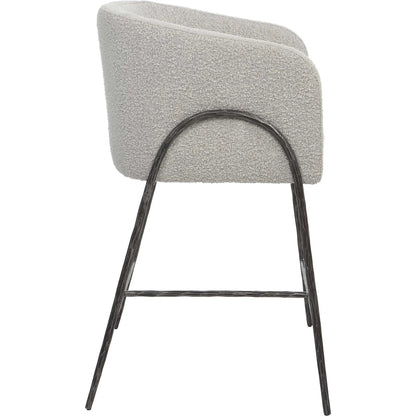 Jacobsen Counter Stool by Uttermost in ivory, warm gray and iron. Made from steel, foam, fabric, eucalyptus in a modern style.