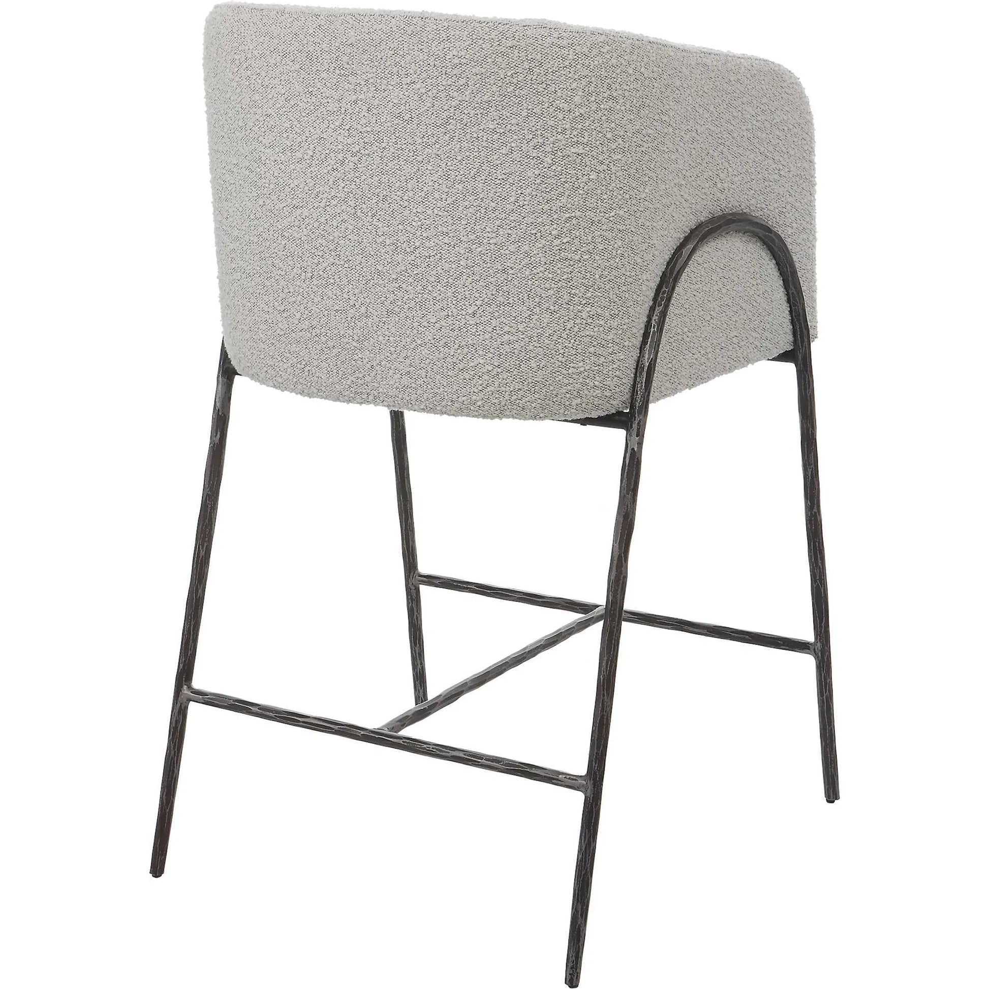 Jacobsen Counter Stool by Uttermost in ivory, warm gray and iron. Made from steel, foam, fabric, eucalyptus in a modern style.