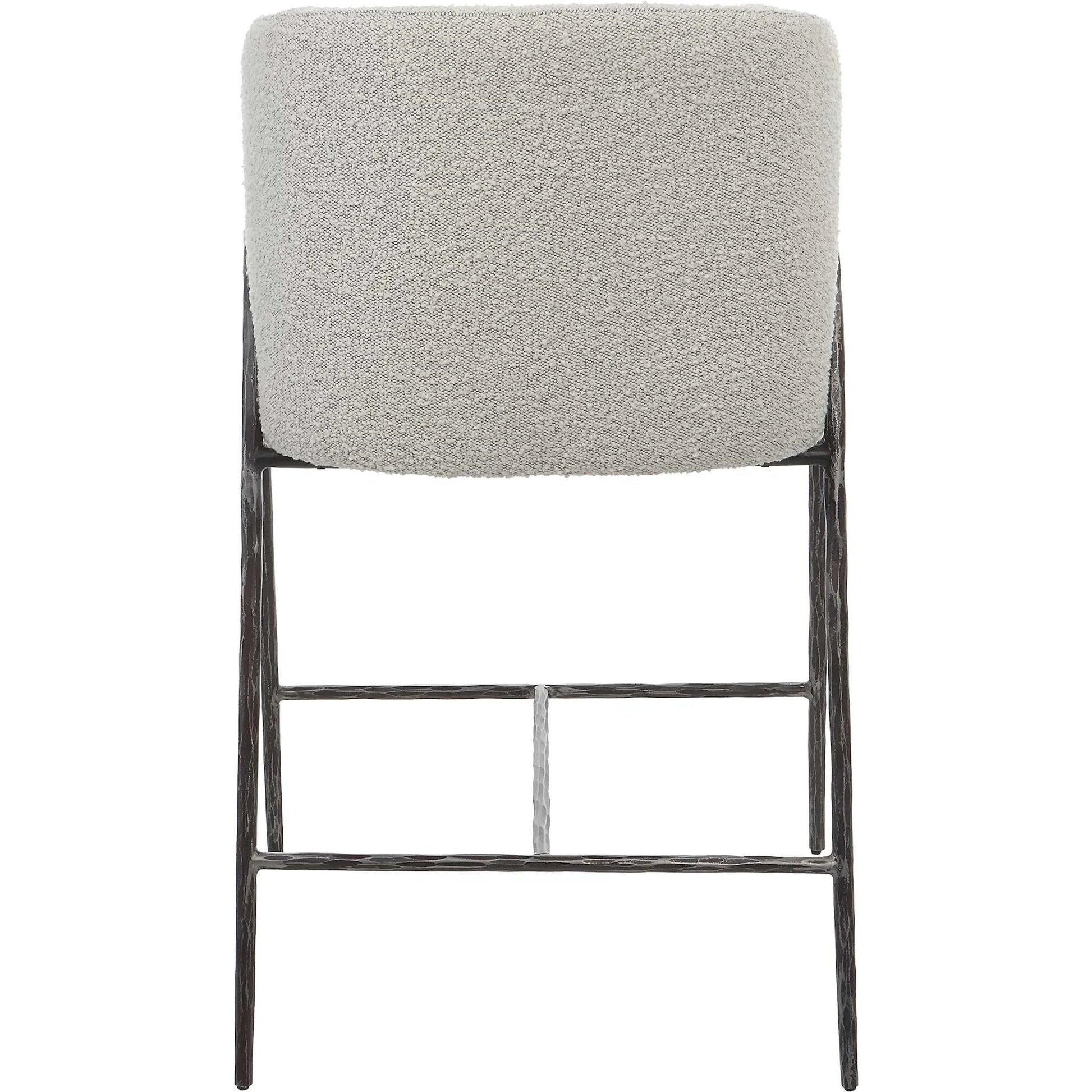Jacobsen Counter Stool by Uttermost in ivory, warm gray and iron. Made from steel, foam, fabric, eucalyptus in a modern style.