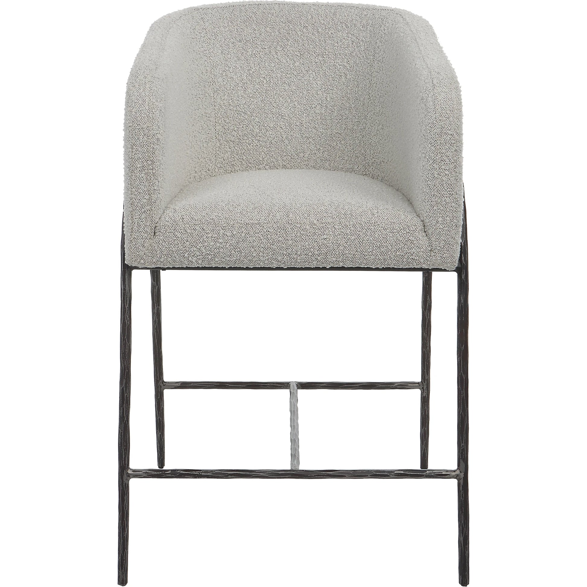 Jacobsen Counter Stool by Uttermost in ivory, warm gray and iron. Made from steel, foam, fabric, eucalyptus in a modern style.