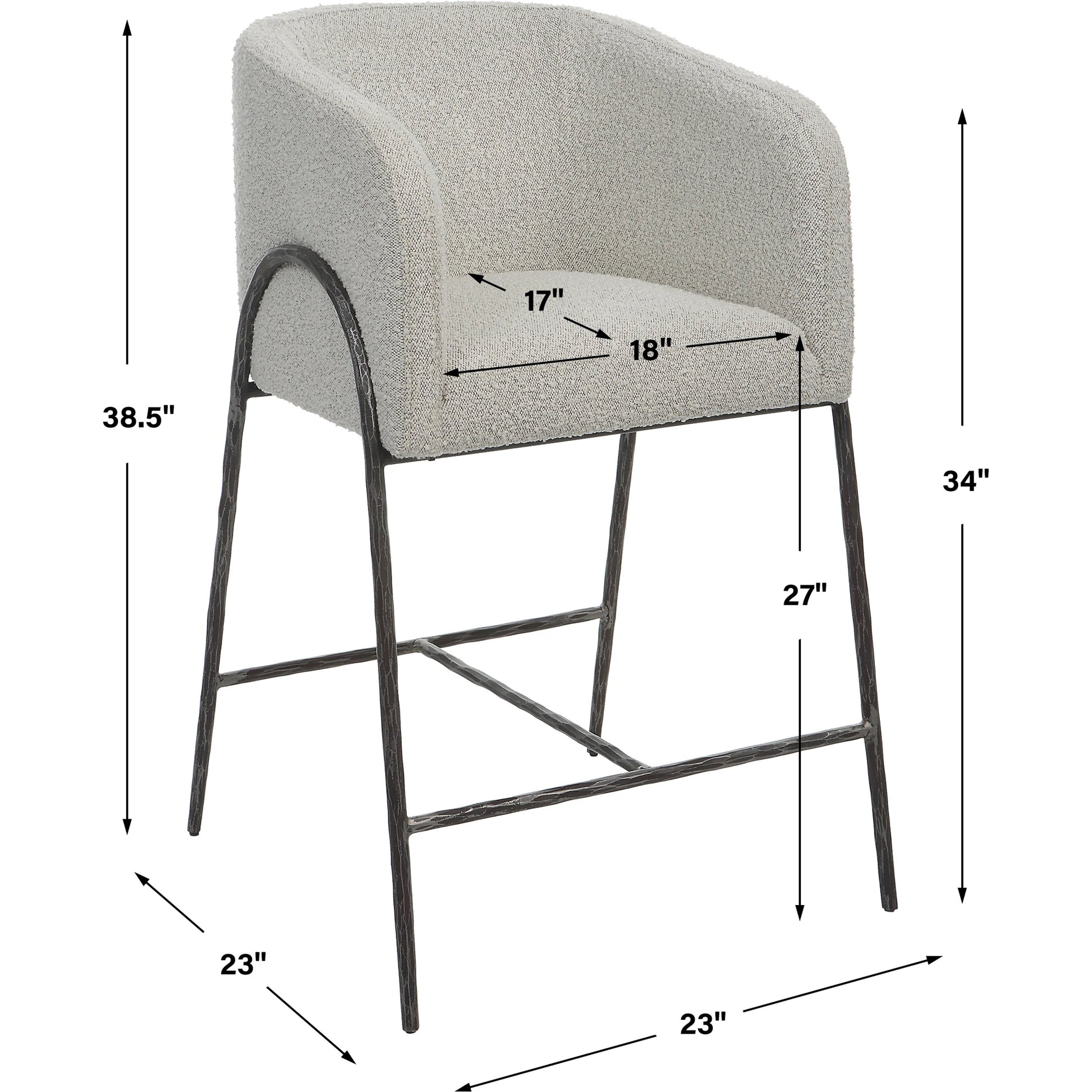 Jacobsen Counter Stool by Uttermost in ivory, warm gray and iron. Made from steel, foam, fabric, eucalyptus in a modern style.