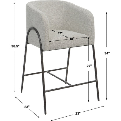 Jacobsen Counter Stool by Uttermost in ivory, warm gray and iron. Made from steel, foam, fabric, eucalyptus in a modern style.
