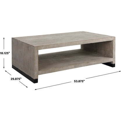 Bosk Coffee Table by Uttermost in whitewash natural. Made from pine, fir, mdf, steel in a modern style.