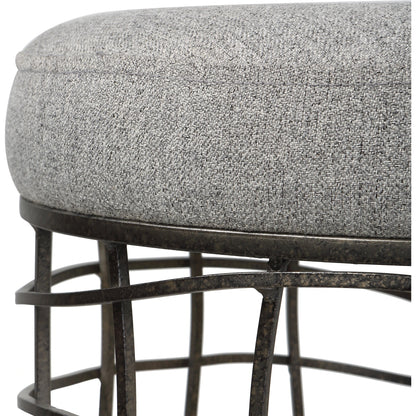 Carnival Accent Stool by Uttermost in gray and burnished silver. Made from iron, foam, fabric, mdf in a modern style.