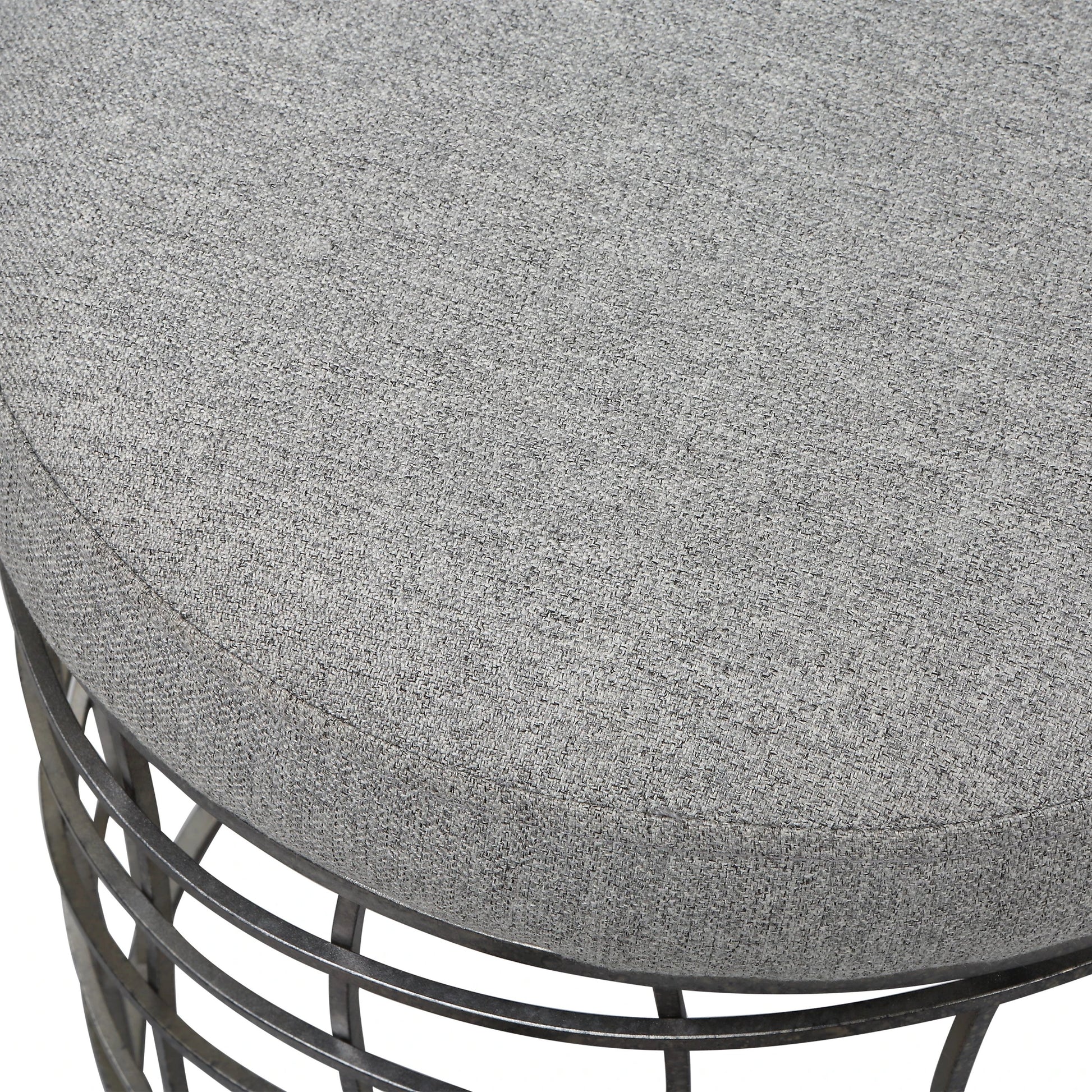 Carnival Accent Stool by Uttermost in gray and burnished silver. Made from iron, foam, fabric, mdf in a modern style.